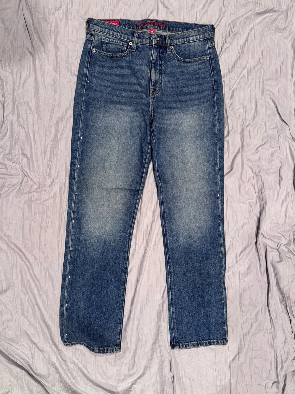 Lucky Brand Medium Blue High-Rise Straight Jeans with Side Studs